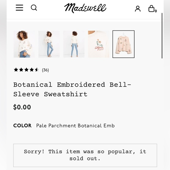 Madewell Embroidered Floral blush pink Bell Sleeve Crewneck - Picture 6 of 7